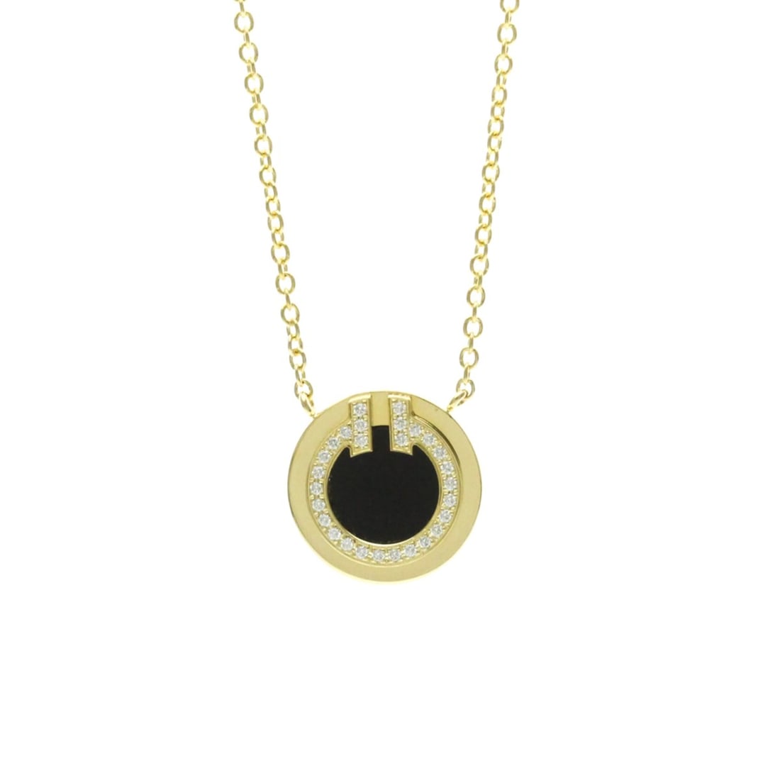 Tiffany T Circle Necklace In Onyx And Diamonds Yellow Gold (18K) Diamond,Onyx Men,Women Fashion: --- Catalog ---Category: SizeWeight: 3.4g / 0.11oz.Pendant Size: 10.7mm x 10.7mm / 0.42'' x 0.42''Neck Circumference: 41 cm - 46 cm / 16.14'' - 18.11''Category: DesignColor: GoldMetal: GoldStone: Diam