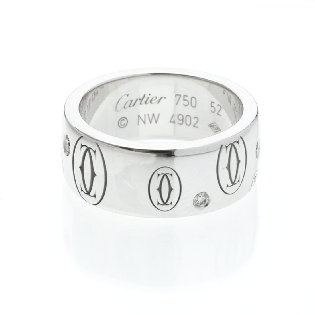 Cartier Happy Birthday White Gold (18K) Fashion Diamond Band Ring Silver: --- Catalog ---Category: SizeWidth: 8.1mm / 0.32''Weight: 13.8g / 0.48oz.JP Size: 12US Size: 6Brand Size: 52Category: DesignType: Band ringColor: SilverMetal: White GoldStone: DiamondStyle: FashionGen