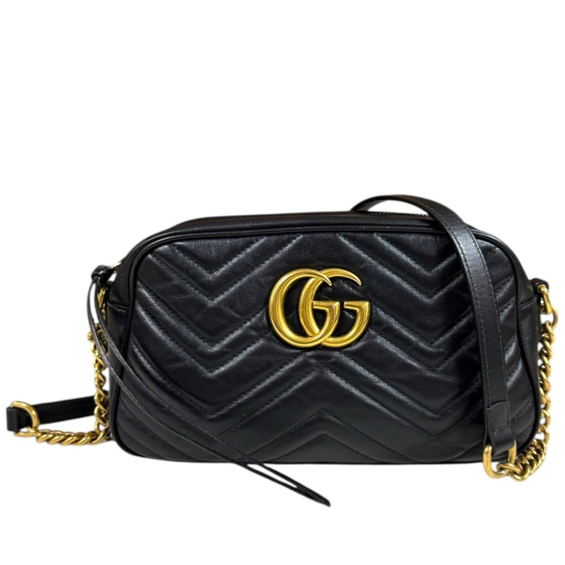 Pre-owned Gucci GG Marmont Shoulder Bag, Leather 447632, Black, Women's: --- Catalog ---Category: SizeWeight: 340g / 11.99oz.Size (HxWxD): 14cm x 24cm x 7cm / 5.51'' x 9.44'' x 2.75''Strap Length: 130cm - 138cm / 51.18'' - 54.33''Category: DesignType: Shoulder bagColor: Bl