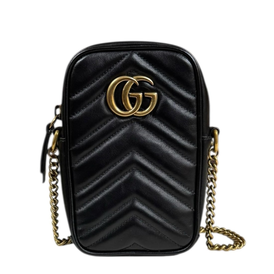 Gucci GG Marmont Shoulder Bag, Leather 598597, Black, Women's, Pre-owned Chain (1 of 18)
