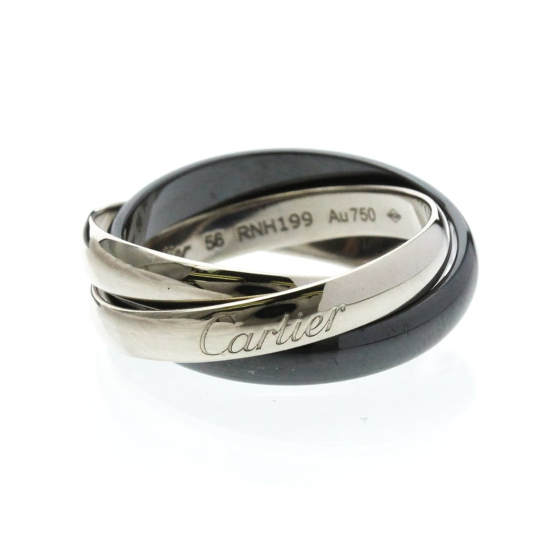 Cartier Trinity White Gold (18K),Ceramic Fashion No Stone Band Ring Silver: --- Catalog ---Category: SizeWidth: 3.4mm / 0.13''Weight: 7g / 0.24oz.JP Size: 3/4US Size: 7 1/2Brand Size: 56Category: DesignType: Band ringColor: SilverMetal: White GoldStone: No StoneStyle: Fashion