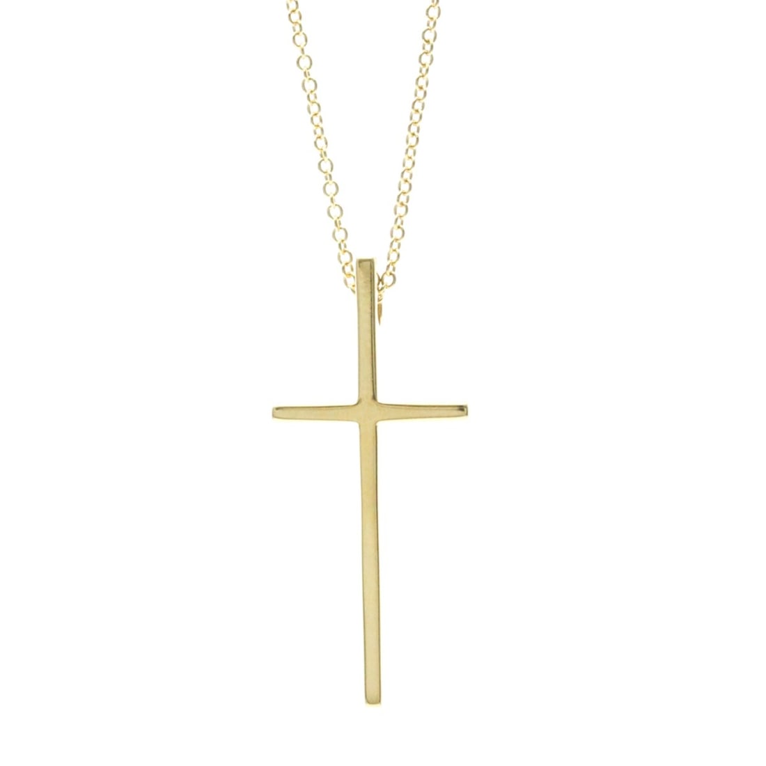 Tiffany Cross Necklace Yellow Gold (18K) No Stone Women,Men Fashion Pendant Necklace (Gold): --- Catalog ---Category: SizeWeight: 5.9g / 0.2oz.Pendant Size: 30.5mm x 13.5mm / 1.2'' x 0.53''Neck Circumference: 46 cm / 18.11''Category: DesignColor: GoldMetal: GoldStone: No StoneStyle: FashionGe