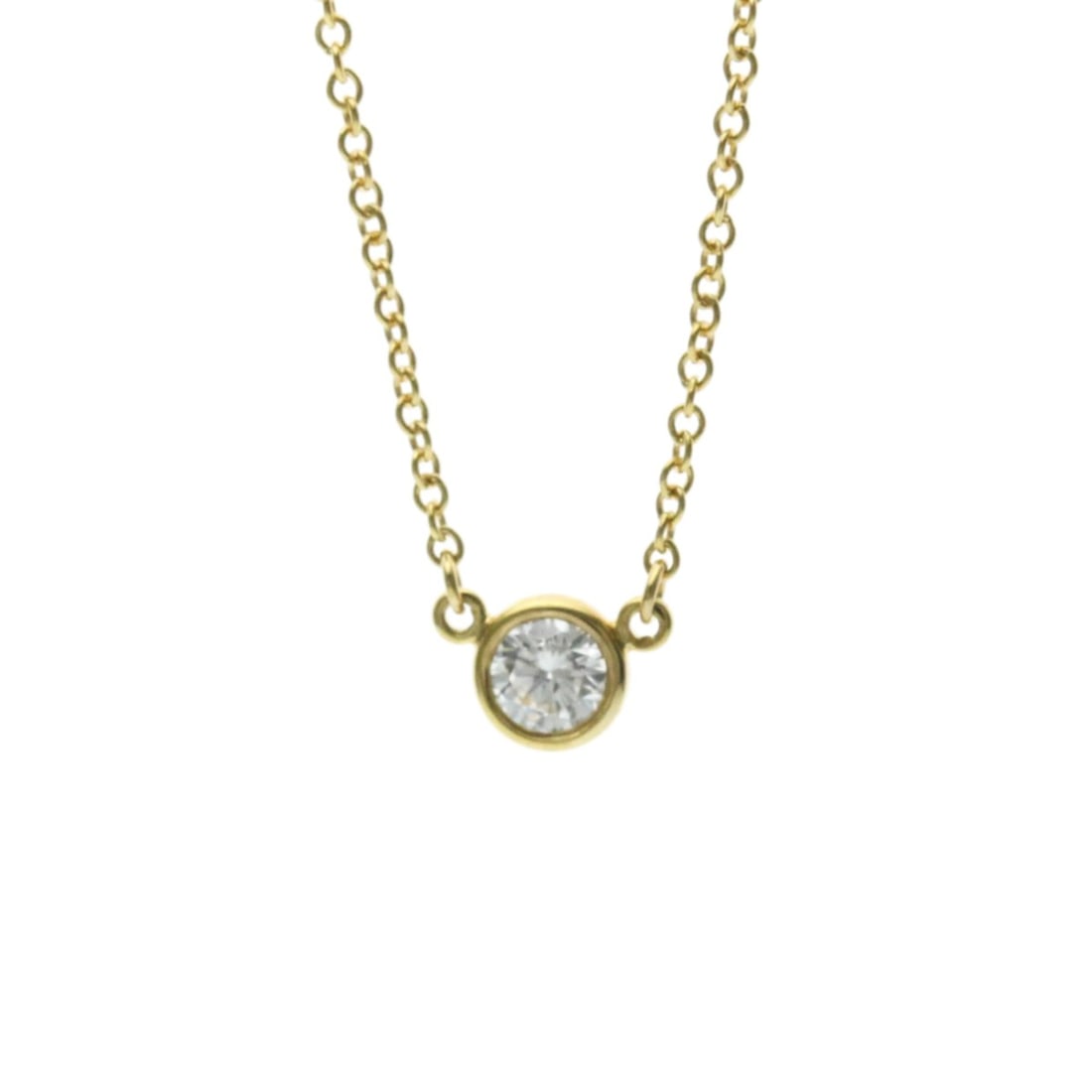 Tiffany Diamonds By The Yard Yellow Gold (18K) Diamond Men,Women Fashion Pendant Necklace (Gold): --- Catalog ---Category: SizeWeight: 1.8g / 0.06oz.Pendant Size: 4.5mm x 4.5mm / 0.17'' x 0.17''Neck Circumference: 41 cm / 16.14''Category: DesignColor: GoldMetal: GoldStone: DiamondStyle: FashionGen