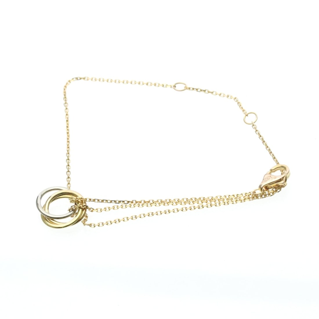 Cartier Baby Trinity Bracelet Yellow Gold (18K),Pink Gold (18K),White Gold (18K) No Stone Charm: --- Catalog ---Category: SizeLength: 13cm - 15cm / 5.11'' - 5.9''Weight: 2.07g / 0.07oz.Stone Size (HxW): 1.2cm x 1.2cm / 0.47'' x 0.47''Category: DesignType: Charm braceletColor: GoldMetal: Gold, Whi