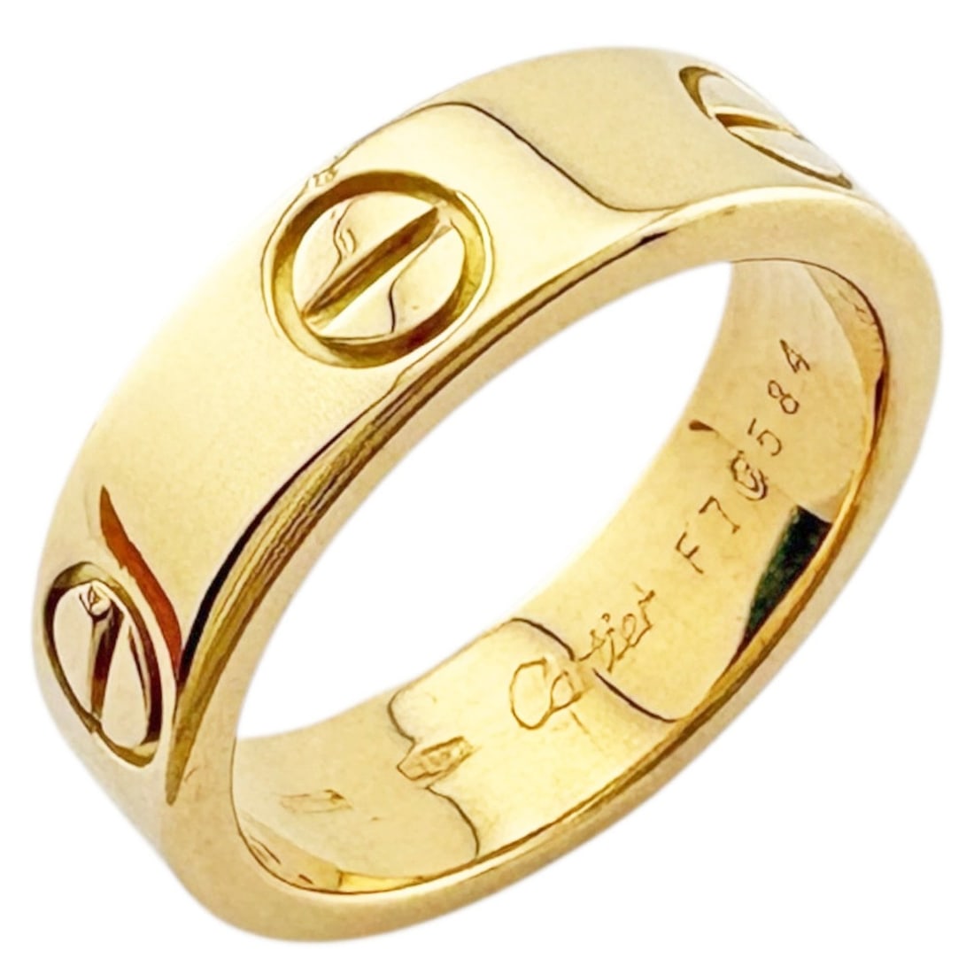 Cartier Love Ring, 18k gold, women's, pre-owned: --- Catalog ---Category: SizeWidth: 5mm / 0.2''Weight: 7.3g / 0.25oz.JP Size: 10.5US Size: 5.5Category: DesignType: Band ringColor: GoldGender: WomenHandmade: YesMaterial: Yellow gold (18K)Category: G