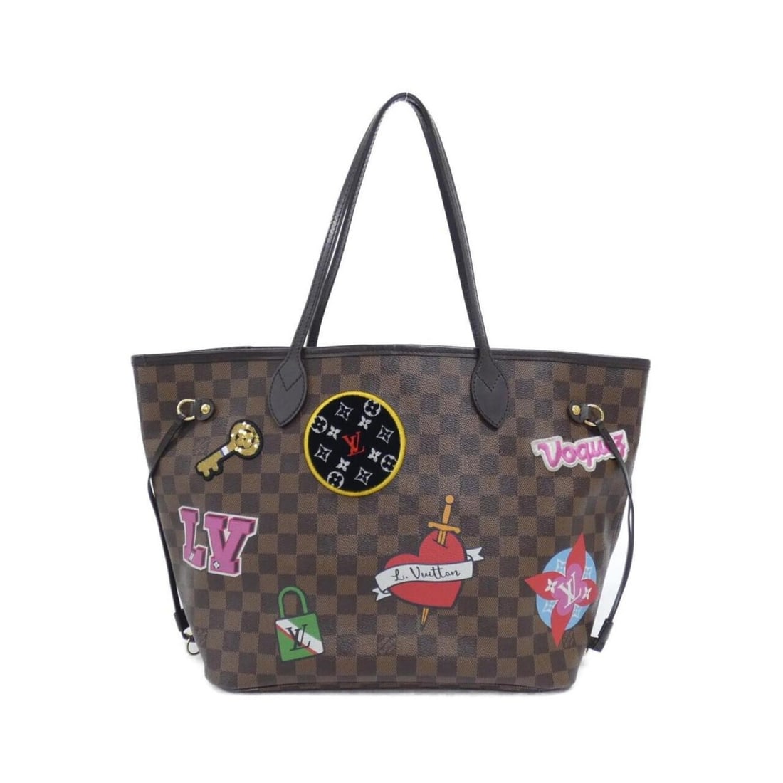 Louis Vuitton Damier (LV Stories) Neverfull MM N40049 Handbag: --- Catalog ---Category: SizeSize (HxWxD): 28cm x 46cm x 1cm / 11.02'' x 18.11'' x 0.39''Category: DesignType: Handbag, PouchColor: EbeneGender: WomenMaterial: Coated canvas Hardware Color: GoldCatego