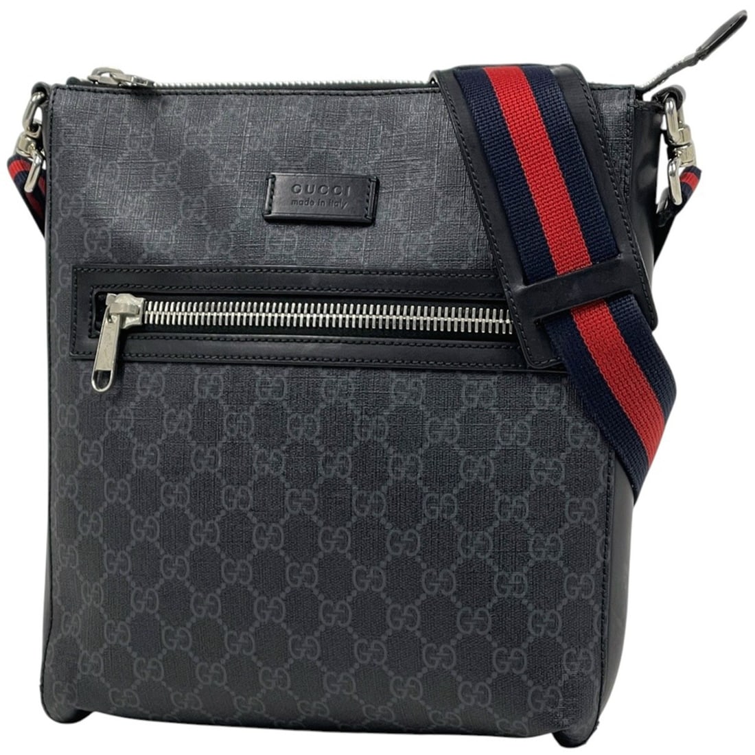 Gucci GG Supreme Sherry Line Web Shoulder Bag in Coated Canvas, Black, 474137, Men's (1 of 8)
