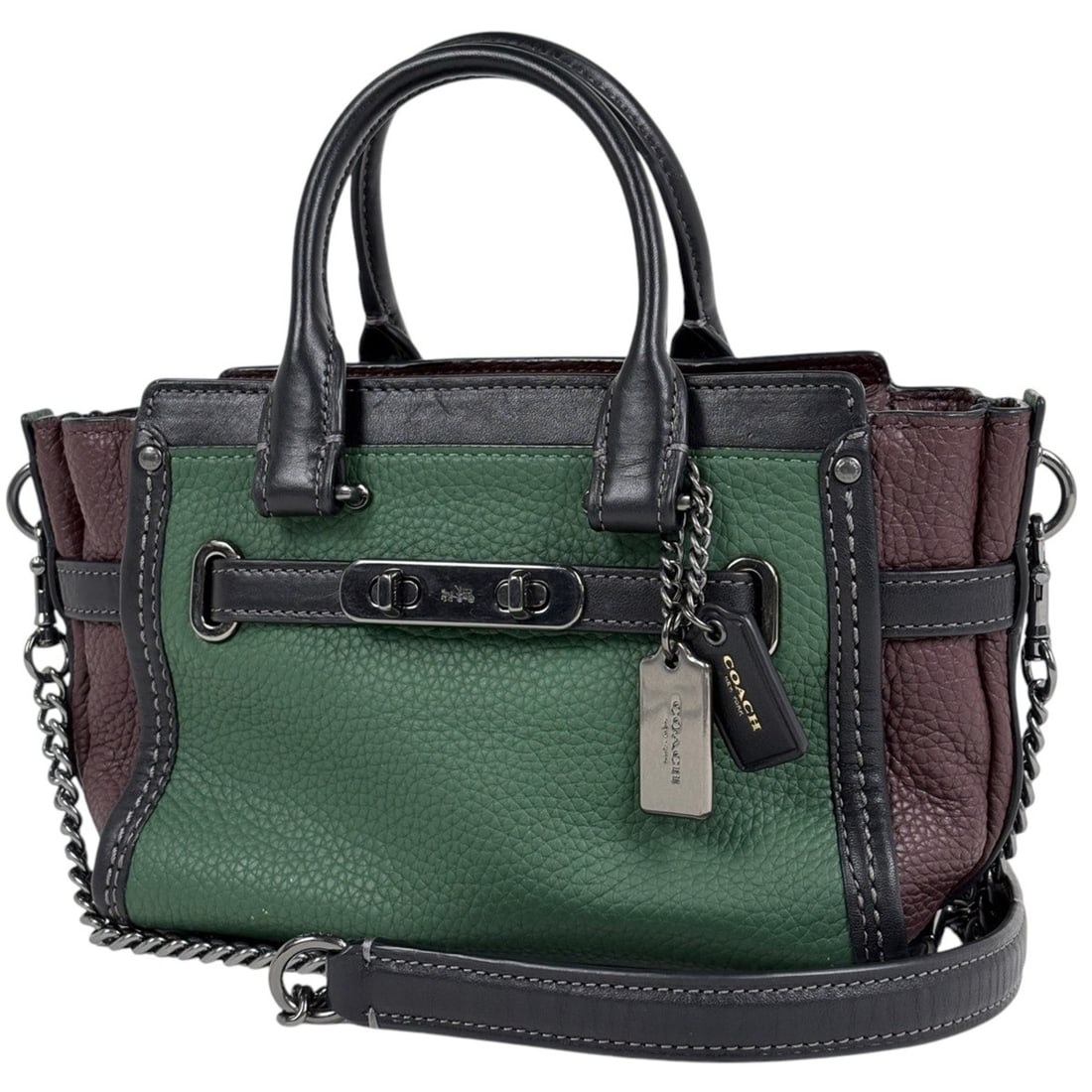 Coach logo handbag, 2-way shoulder bag with turnlock closure, leather, green, 37003, women's: --- Catalog ---Category: SizeSize (HxWxD): 14cm x 20cm x 9.5cm / 5.51'' x 7.87'' x 3.74''Category: DesignType: Handbag, Shoulder bagColor: GreenGender: WomenMaterial: Leather Category: GeneralBrand: C