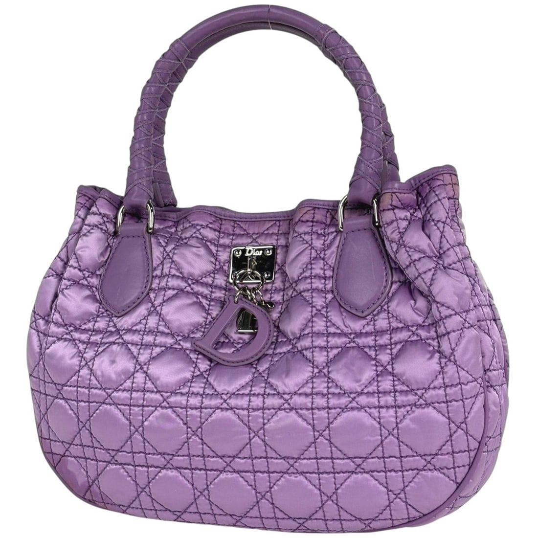 Christian Dior Cannage logo tote bag in purple nylon for women.: --- Catalog ---Category: SizeSize (HxWxD): 22cm x 32cm x 10cm / 8.66'' x 12.59'' x 3.93''Category: DesignType: Handbag, Tote bagColor: PurpleGender: WomenMaterial: Nylon , Leather Category: GeneralBra