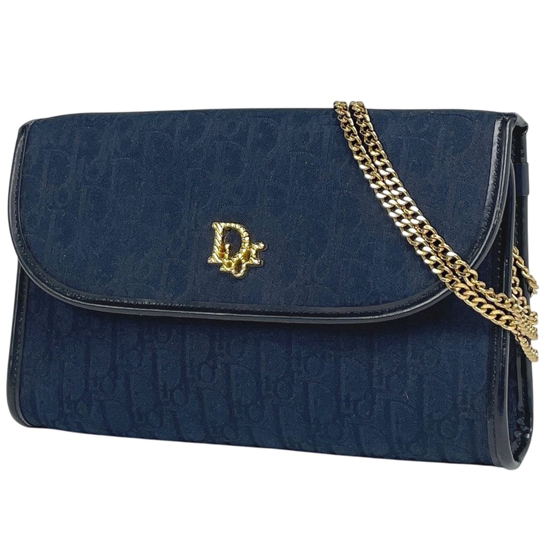 Christian Dior Trotter Pattern Chain Shoulder Bag, 2-Way Clutch/Logo Navy Canvas, Women's: --- Catalog ---Category: SizeSize (HxWxD): 12cm x 19.5cm x 4cm / 4.72'' x 7.67'' x 1.57''Category: DesignType: Shoulder bagColor: NavyGender: WomenMaterial: Canvas , Leather Category: GeneralLine: Tro