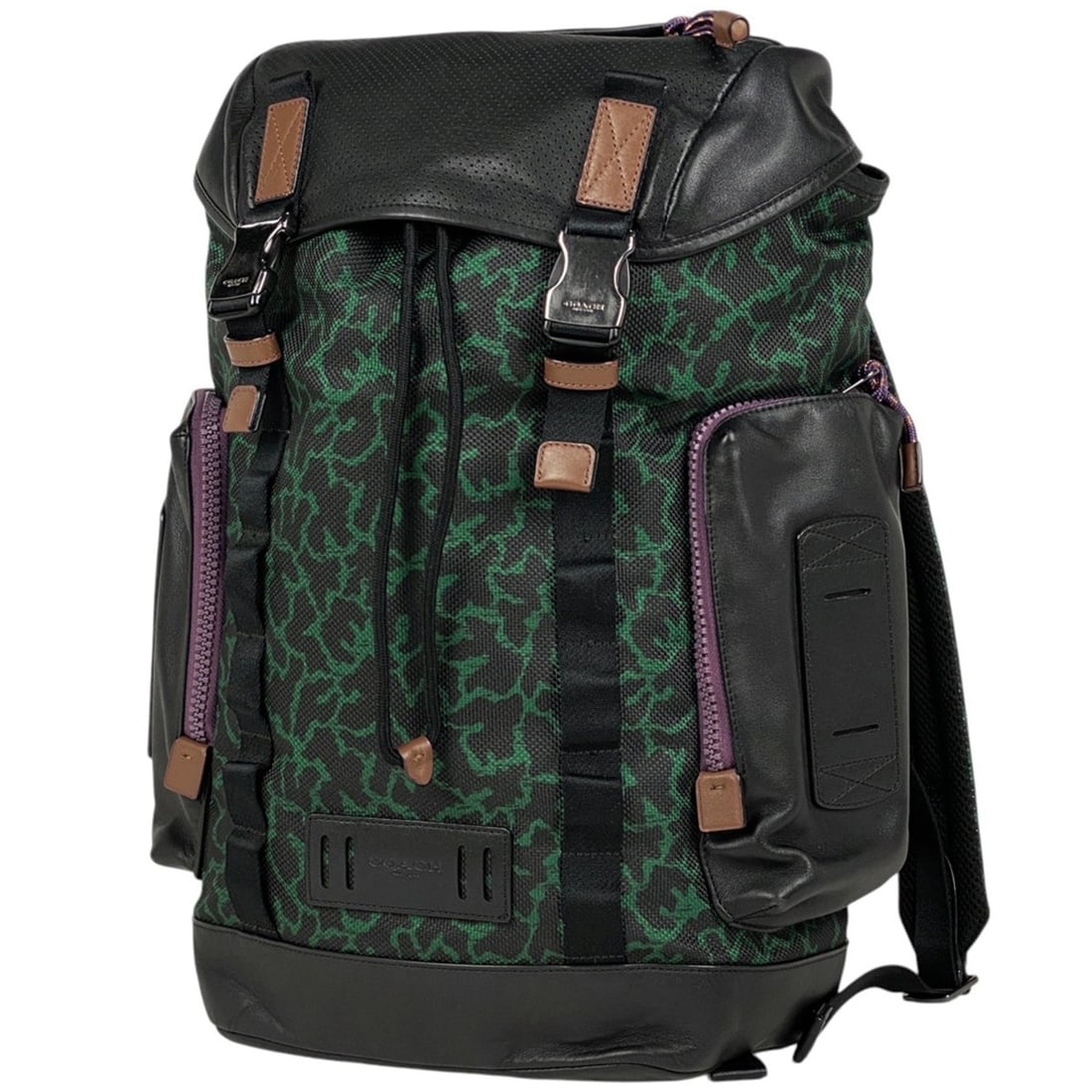 Coach logo rucksack, leather, black and green, 89929, men's: --- Catalog ---Category: SizeSize (HxWxD): 45cm x 27cm x 13cm / 17.71'' x 10.62'' x 5.11''Category: DesignType: BackpackColor: Black, GreenGender: MenMaterial: Leather Category: GeneralBrand: Coach---