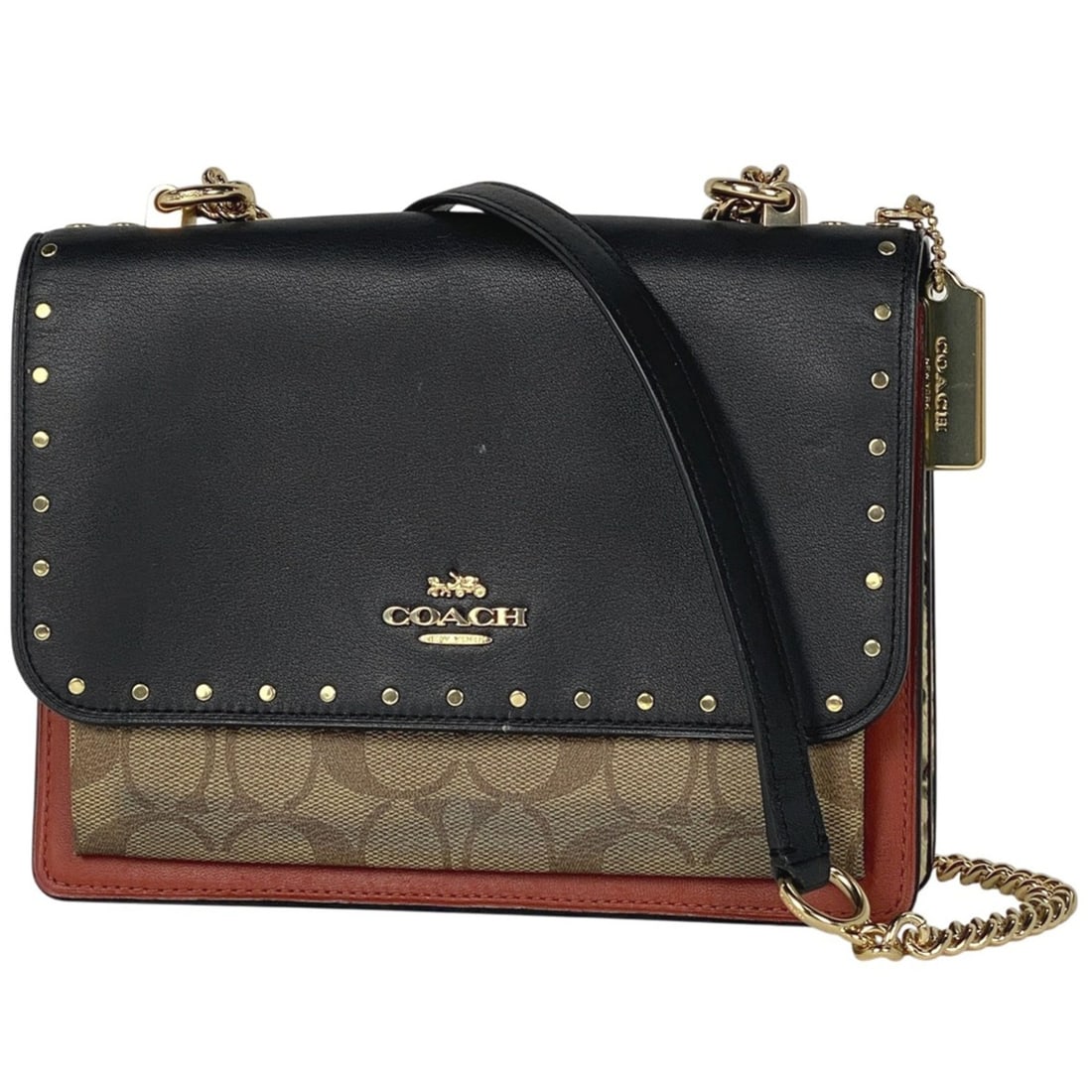 Coach Signature Chain Studded Shoulder Bag in Black and Multicolor Leather (9040) for Women: --- Catalog ---Category: SizeSize (HxWxD): 16cm x 22cm x 5cm / 6.29'' x 8.66'' x 1.96''Category: DesignType: Shoulder bagColor: Black, Multi-colorGender: WomenMaterial: Leather Category: GeneralLine: