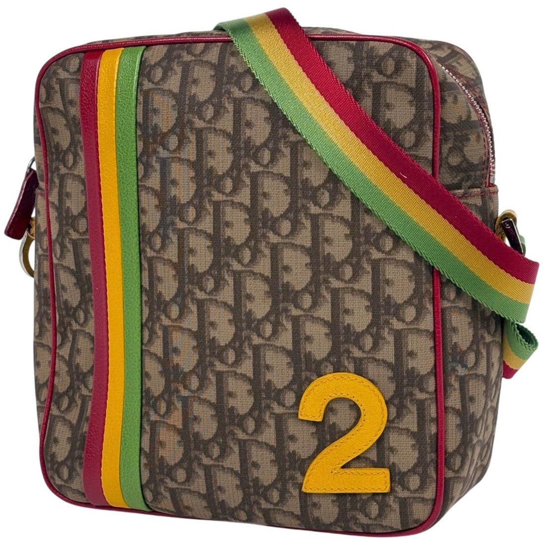 Christian Dior Trotter Pattern Rasta Shoulder Bag, Crossbody, Coated Canvas, Brown, Multicolor,: --- Catalog ---Category: SizeSize (HxWxD): 22cm x 20.5cm x 9cm / 8.66'' x 8.07'' x 3.54''Category: DesignType: Shoulder bagColor: Brown, Multi-colorGender: WomenMaterial: Coated canvas , Leather Categ