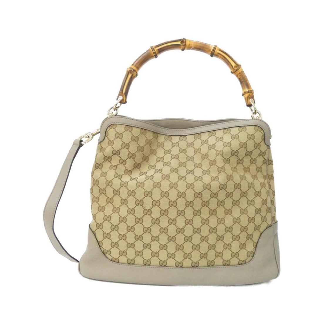 Gucci Bamboo 282315 FWCGG Shoulder Bag: --- Catalog ---Category: SizeSize (HxWxD): 33cm x 37cm x 12cm / 12.99'' x 14.56'' x 4.72''Category: DesignType: Shoulder bagColor: Beige, GrayGender: Men,WomenMaterial: GG canvas , Leather Hardware Co