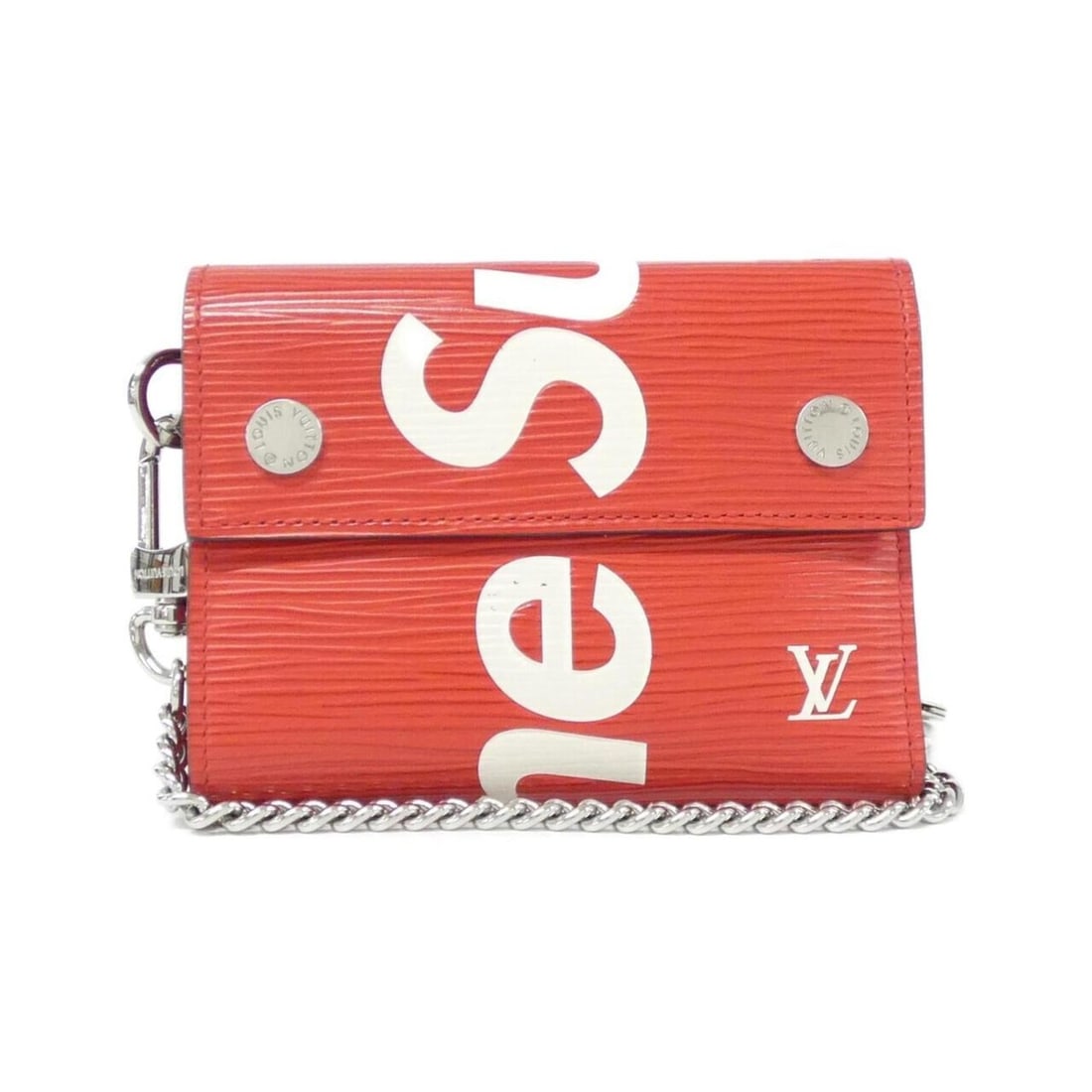 Louis Vuitton Epi (Supreme) Chain Wallet M67755: --- Catalog ---Category: SizeSize (HxWxD): 10cm x 12cm x 2cm / 3.93'' x 4.72'' x 0.78''Category: DesignType: Chain/Shoulder walletColor: RougeGender: Women,MenMaterial: Leather Leather/Fur Type: Calf