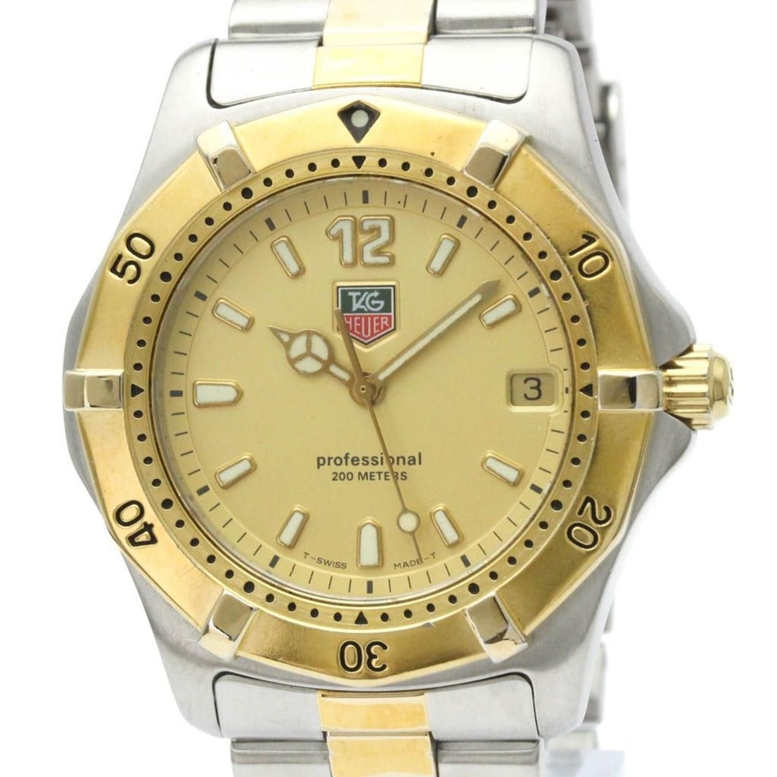 TAG HEUER Professional Gold Plated Steel Quartz Mens Watch WK1121 Polished: --- Catalog ---Category: SizeCase Diameter: 38mm / 1.5''Category: DesignType: WristwatchStyle: SportGender: MenColor (Dial): GoldMaterial (Band): Gold plated, Stainless steelMaterial (Case): Gold plat