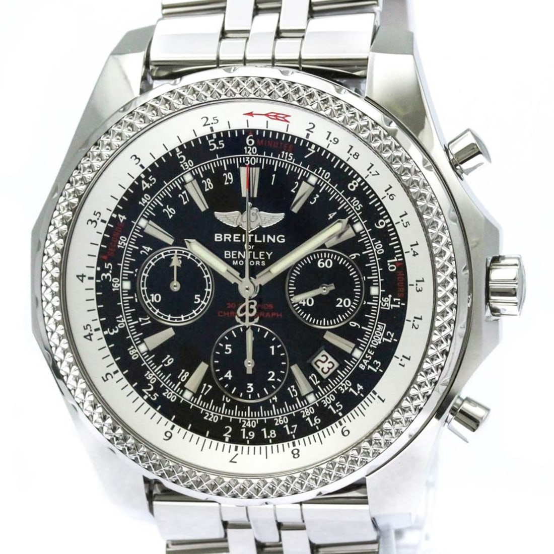 BREITLING Bentley Motors Steel Automatic Mens Watch A25362 Polished: --- Catalog ---Category: SizeCase Diameter: 49mm / 1.93''Category: DesignType: WristwatchStyle: SportGender: MenColor (Dial): BlackMaterial (Band): Stainless steelMaterial (Case): Stainless steelCateg