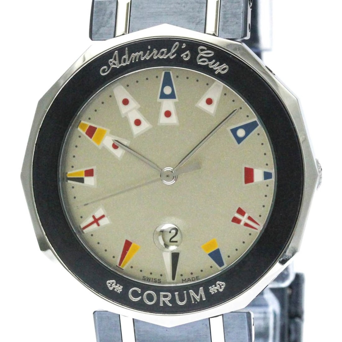 CORUM Admirals Cup Stainless Steel Quartz Mens Watch 99.810.30 Polished: --- Catalog ---Category: SizeCase Diameter: 34mm / 1.34''Category: DesignType: WristwatchStyle: Dress/FormalGender: MenColor (Dial): SilverMaterial (Band): Stainless steelMaterial (Case): Stainless st