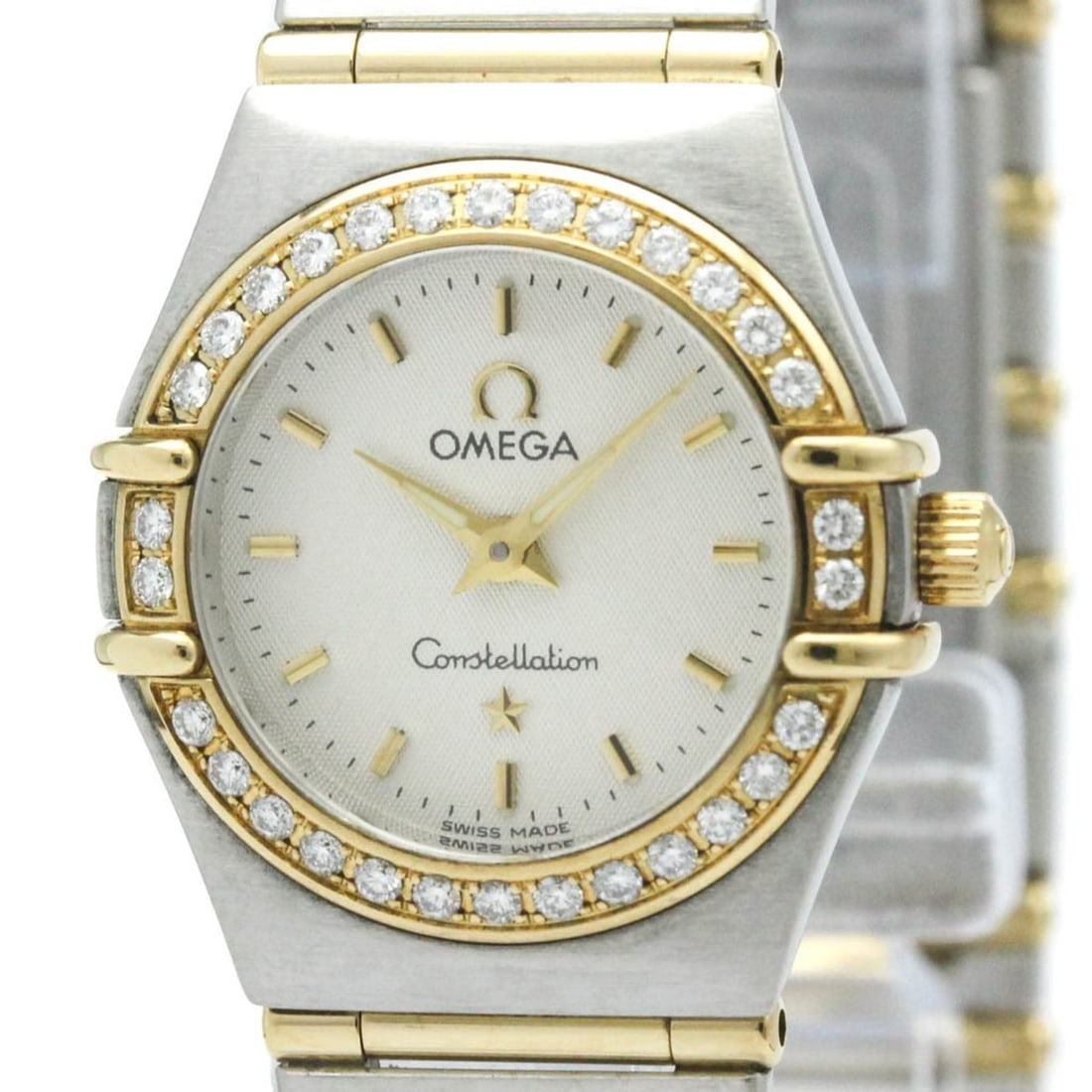 OMEGA Constellation Diamond 18K Gold Steel Watch 1367.30 Polished: --- Catalog ---Category: SizeCase Diameter: 22mm / 0.87''Category: DesignType: WristwatchStyle: Dress/FormalGender: WomenColor (Dial): SilverMaterial (Band): Stainless steel, Yellow gold (18K)Material
