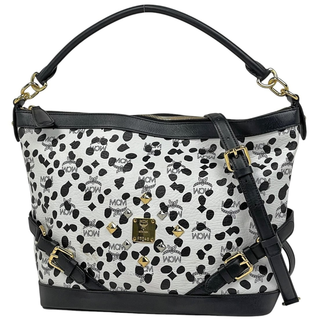 MCM Logogram Shoulder Bag in Visetos and Loveless, 2-Way Dalmatian Print Leather, Black White,: --- Catalog ---Category: SizeSize (HxWxD): 27.5cm x 31cm x 13cm / 10.82'' x 12.2'' x 5.11''Category: DesignType: Shoulder bagColor: Black, WhiteGender: WomenMaterial: Leather Category: GeneralBrand: M