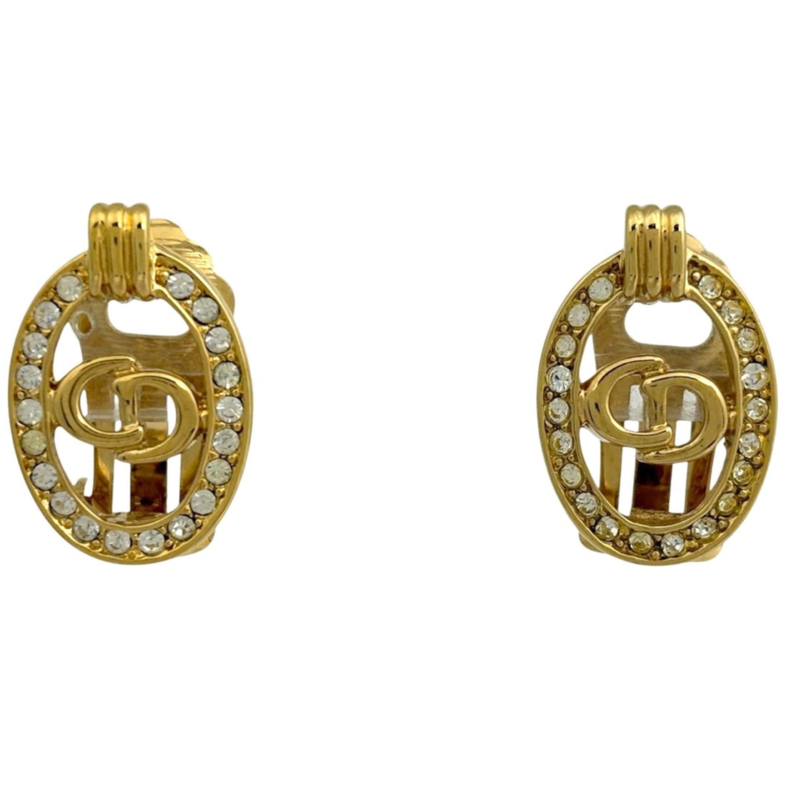 Christian Dior Logo Rhinestone Oval CD Earrings in Gold (GP) for Women: --- Catalog ---Category: SizeSize (HxWxD): 2.10mm x 1.40mm / 0.08'' x 0.06''Category: DesignType: Clip earringsColor: GoldGender: WomenMaterial: Gold platingCategory: GeneralBrand: Christian Dior--- I