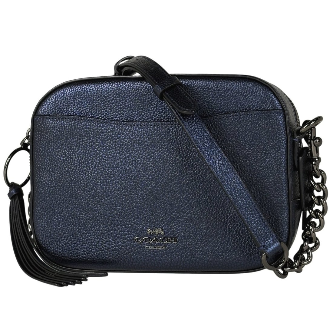 Coach Logo Shoulder Bag with Fringe and Tassel, Leather, Navy, 31038, Women's: --- Catalog ---Category: SizeSize (HxWxD): 15.5cm x 21cm x 7cm / 6.1'' x 8.26'' x 2.75''Category: DesignType: Messenger bag, Shoulder bagColor: NavyGender: WomenMaterial: Leather Category: GeneralBran