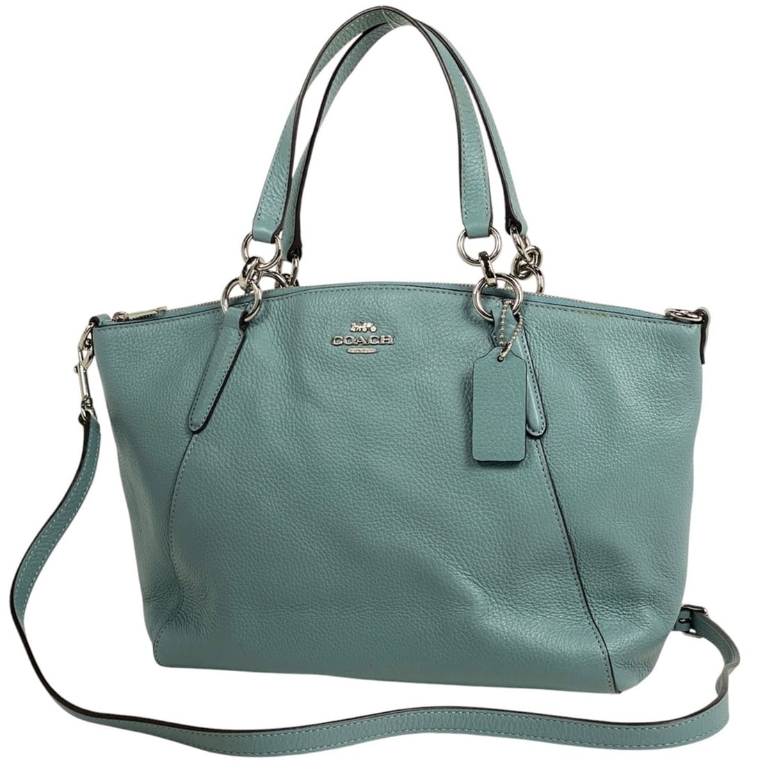 Coach Small Kelsey Logo Handbag, 2-Way Shoulder Bag, Light Blue Leather, F28993, Women's: --- Catalog ---Category: SizeSize (HxWxD): 22cm x 26cm x 8cm / 8.66'' x 10.23'' x 3.14''Category: DesignType: Handbag, Shoulder bagColor: Light blueGender: WomenMaterial: Leather Category: GeneralBran