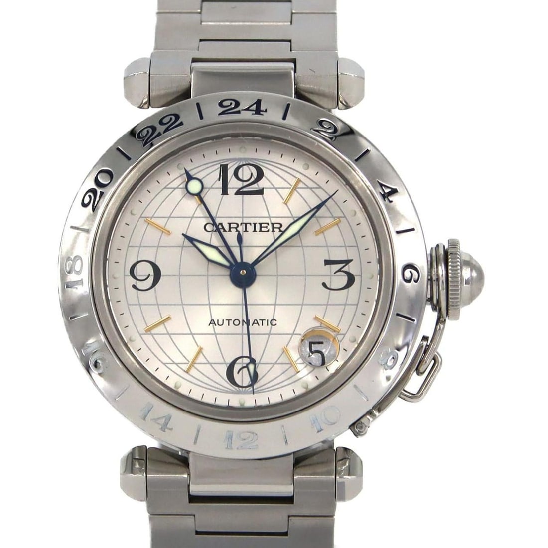 Cartier Pasha C GMT W31029M7 Stainless Steel Automatic Watch: --- Catalog ---Category: SizeWrist Size: 19cm / 7.48''Case Diameter: 35mm / 1.38''Category: DesignType: WristwatchGender: Women,MenColor (Dial): SilverMaterial (Band): Stainless steelMaterial (Case):