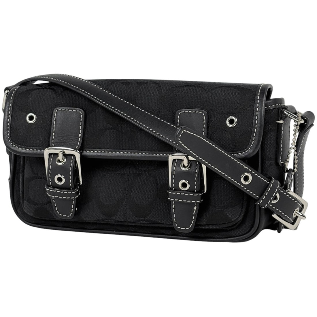 Coach Signature Shoulder Bag, Crossbody Canvas, Black, 6844, Women's: --- Catalog ---Category: SizeSize (HxWxD): 12cm x 20.5cm x 5cm / 4.72'' x 8.07'' x 1.96''Category: DesignType: Shoulder bagColor: BlackGender: WomenMaterial: Signature line , Canvas , Leather Category