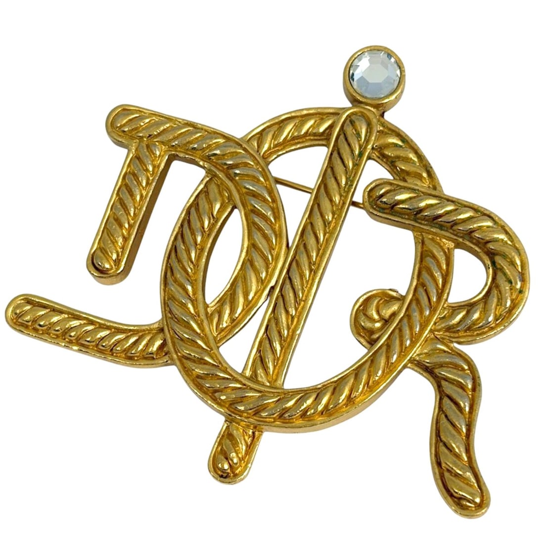 Christian Dior logo rhinestone brooch, GP gold, for women: --- Catalog ---Category: SizeSize (HxWxD): 6.5cm x 5.8cm / 2.55'' x 2.28''Category: DesignType: BroochColor: GoldGender: WomenMaterial: Gold plating, RhinestoneCategory: GeneralBrand: Christian