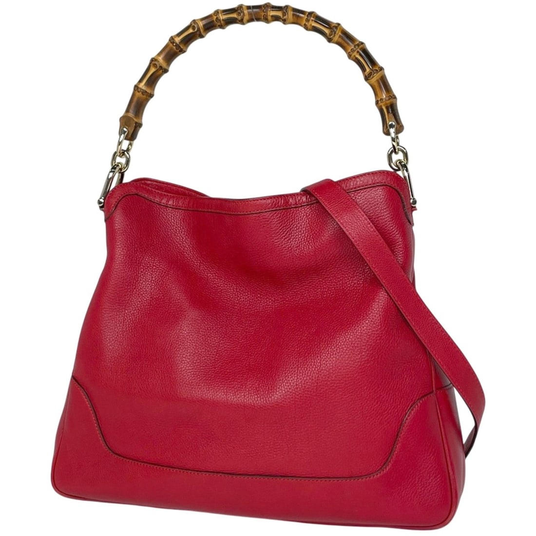 Gucci Bamboo Handbag, 2-Way Shoulder Bag, Leather, Red, 282315, Women's (1 of 12)