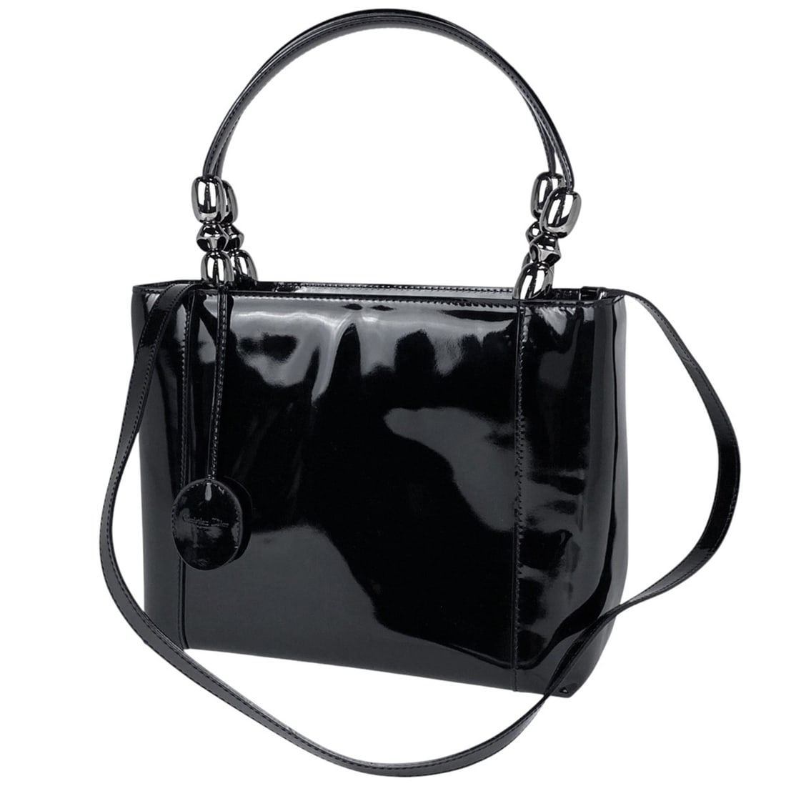 Christian Dior Maris Pearl Handbag, 2-Way Shoulder Bag, Enamel Patent Leather, Black, Women's: --- Catalog ---Category: SizeSize (HxWxD): 20cm x 25cm x 10.5cm / 7.87'' x 9.84'' x 4.13''Category: DesignType: Handbag, Shoulder bagColor: BlackGender: WomenMaterial: Patent leather Category: General