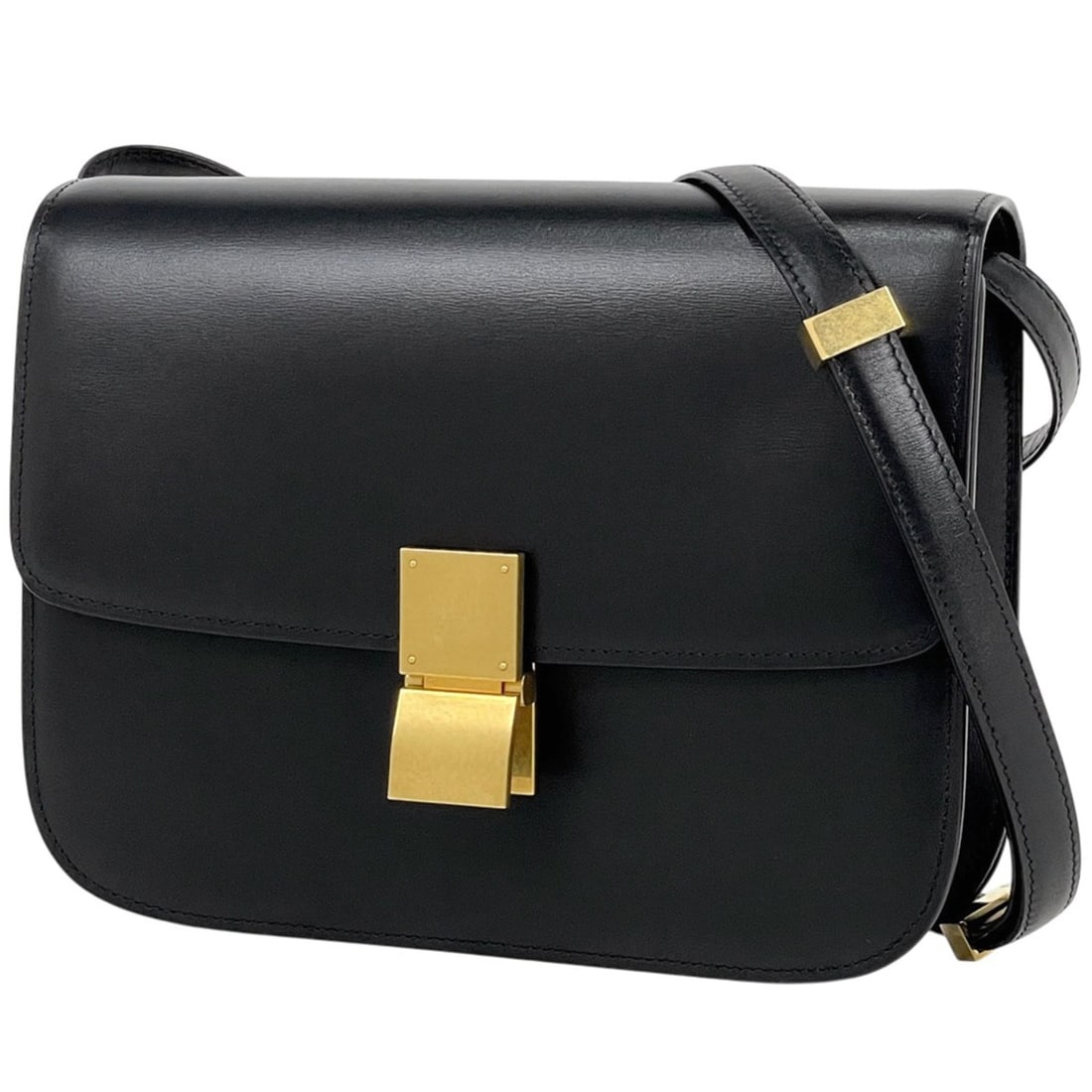 Celine Logo Shoulder Bag Classic Box Leather Black Women's (1 of 17)