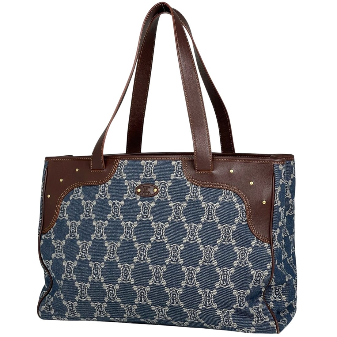 Celine Paris Macadam Tote Bag Shoulder Denim Blue Brown Women's (1 of 9)