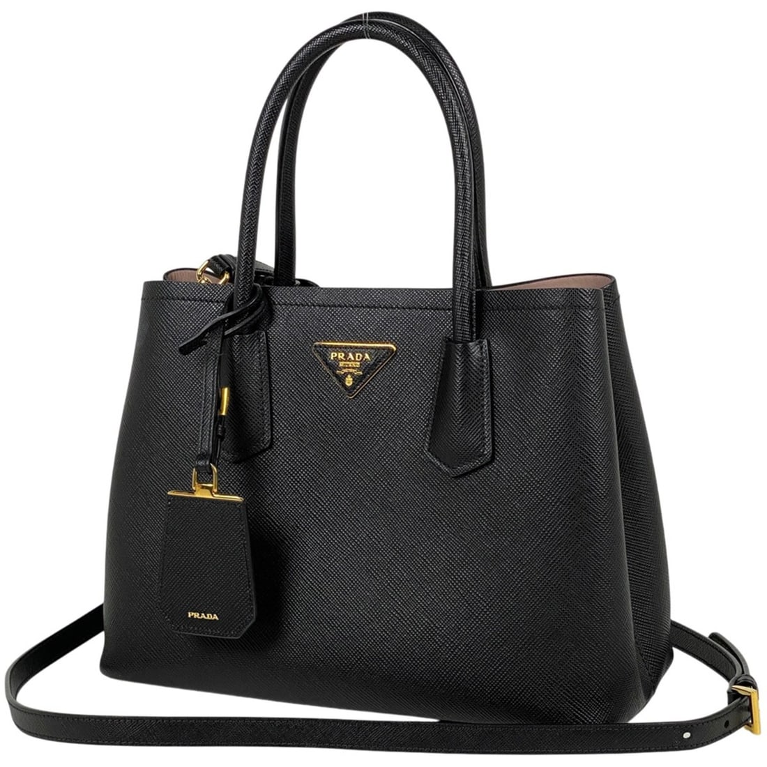 Prada Double Small Bag, 2-Way Shoulder/Handbag, Leather, Black, 1BG887, Women's (1 of 14)