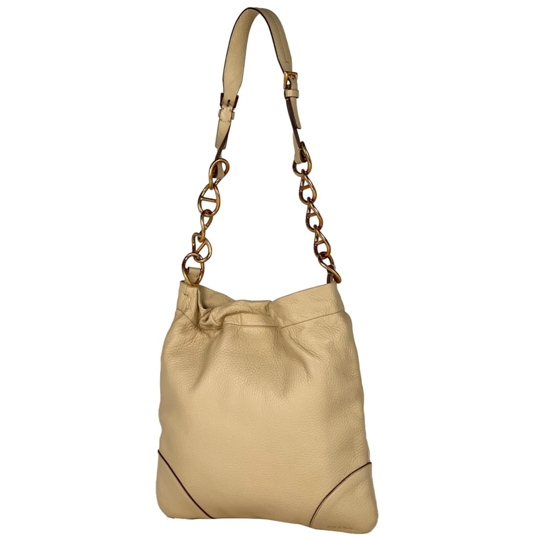 Prada logo chain shoulder bag, cream leather, for women. (1 of 11)