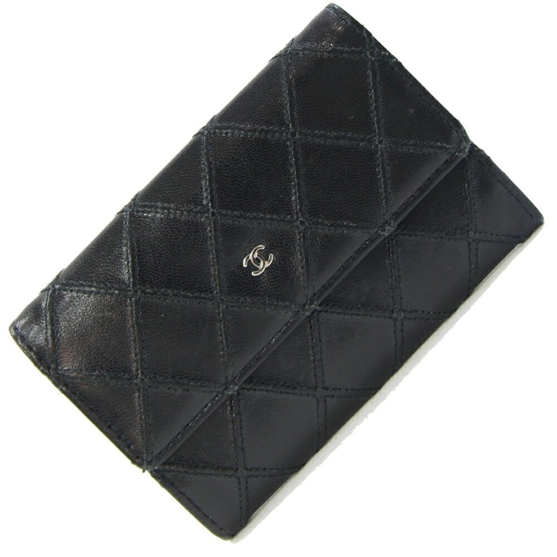 Chanel Card Case, Bicolor, Black Leather, Coco Mark, Matelasse Stitch, Old Women's, CHANEL: --- Catalog ---Category: DesignType: Card caseColor: BlackGender: WomenMaterial: Leather Category: GeneralBrand: ChanelCountry of Origin: ItalyCategory: Physical PropertiesSize (HxWxD): 7.5cm x 11cm /