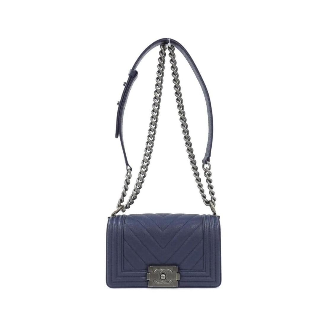 Chanel Boy Line 67085 Shoulder Bag: --- Catalog ---Category: SizeSize (HxWxD): 12cm x 20cm x 7cm / 4.72'' x 7.87'' x 2.75''Category: DesignType: Shoulder bagColor: NavyGender: WomenMaterial: Grained Calfskin Category: GeneralMPN: