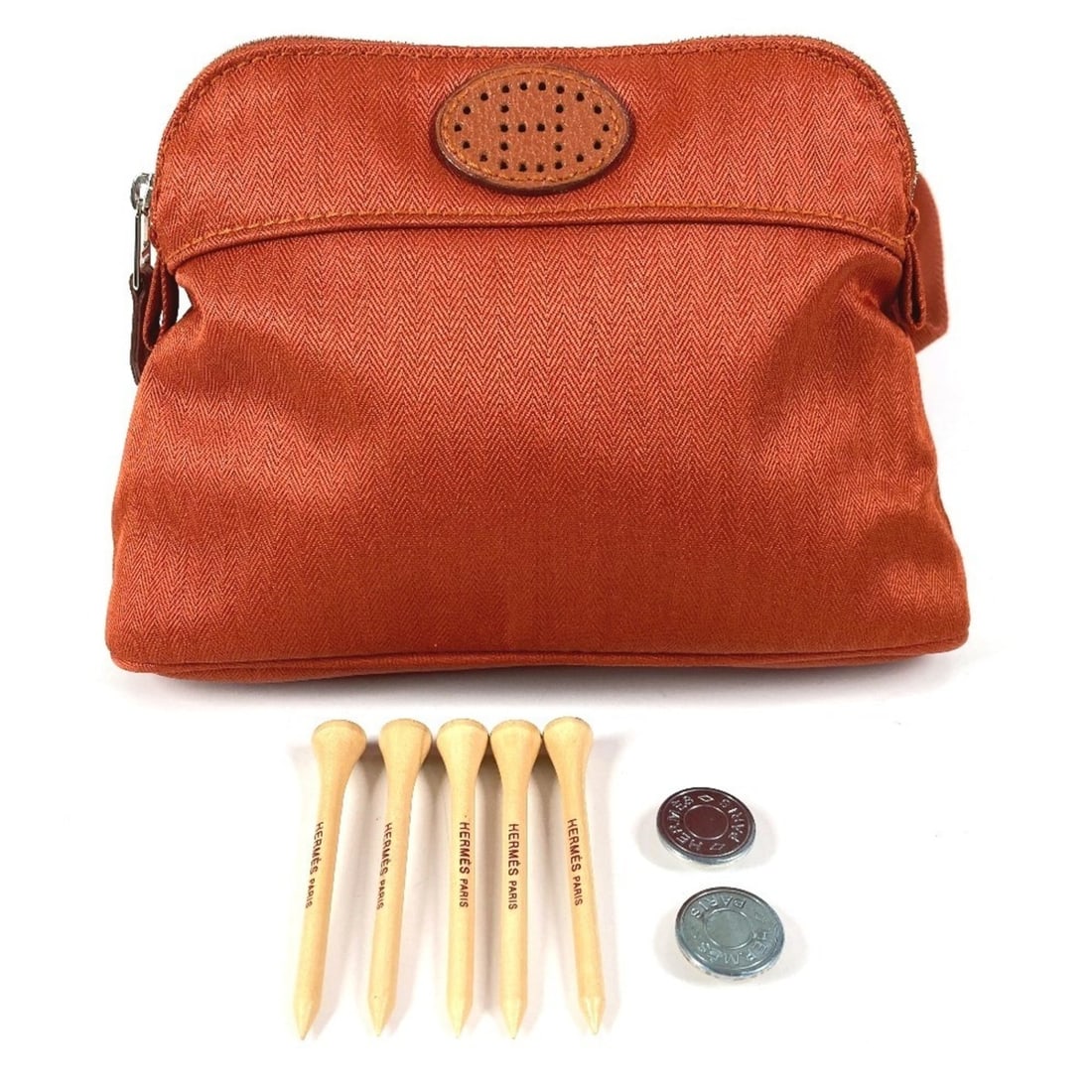 HERMES Bolide Santur shoulder bag, golf pouch, H logo perforation, Evelyn waist cotton and: --- Catalog ---Category: SizeSize (HxWxD): 13cm x 20cm x 5.5cm / 5.11'' x 7.87'' x 2.16''Category: DesignType: Fanny pack, Pouch, Shoulder bagColor: OrangeGender: Men,WomenMaterial: Cotton , Polyamide
