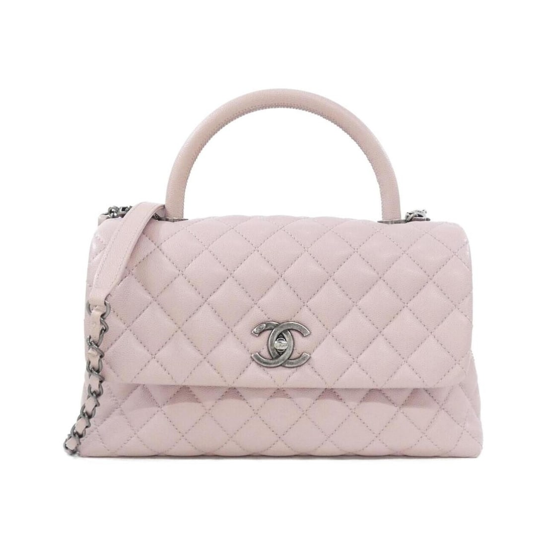 Chanel 92991 handbag: --- Catalog ---Category: SizeSize (HxWxD): 18cm x 28cm x 12cm / 7.08'' x 11.02'' x 4.72''Category: DesignType: HandbagColor: Light pinkGender: WomenMaterial: Grained Calfskin Category: GeneralMPN: