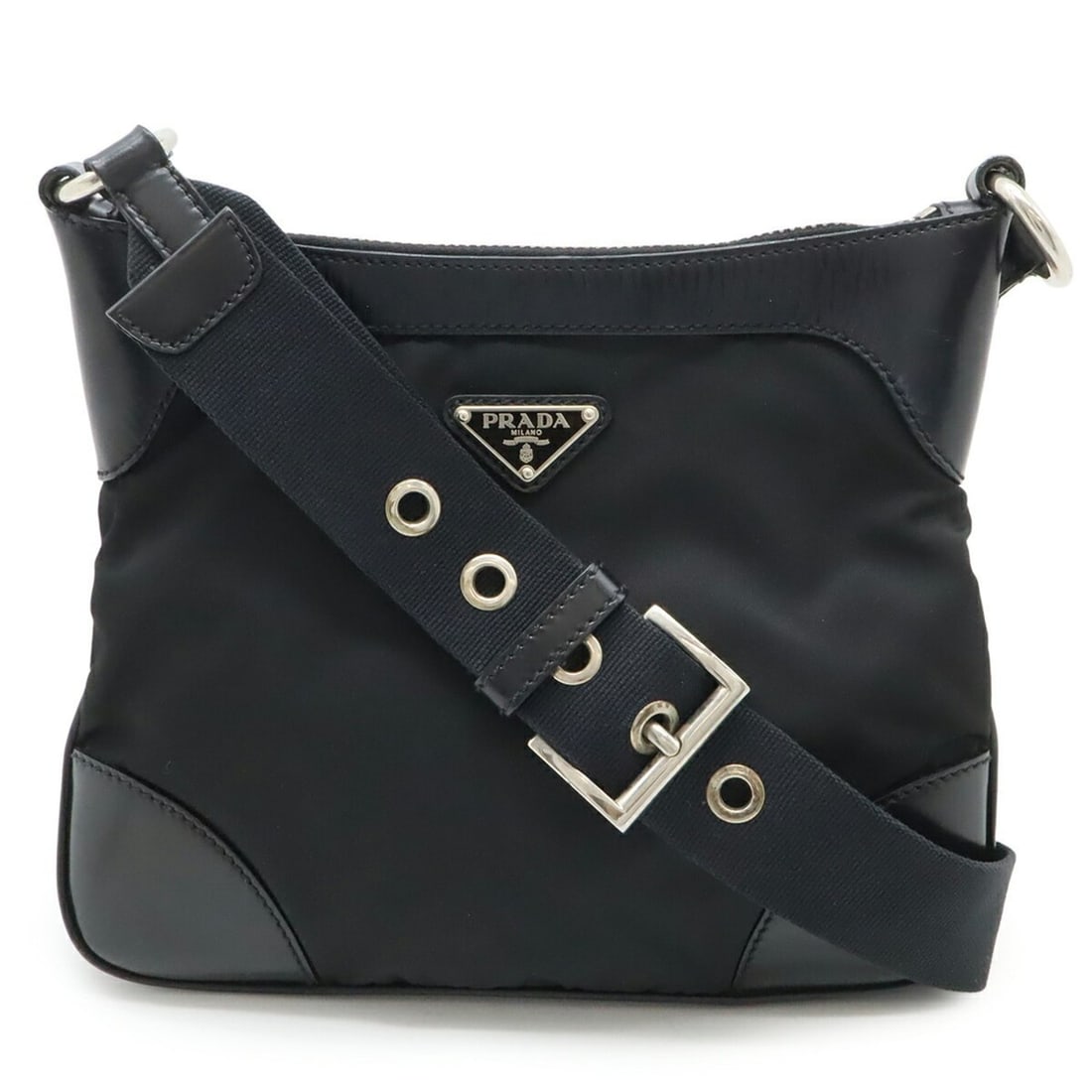 PRADA Prada Triangle Shoulder Bag Nylon Leather NERO Black: --- Catalog ---Category: SizeSize (HxWxD): 21cm x 26cm / 8.26'' x 10.23''Category: DesignType: Shoulder bagColor: Black, NeroGender: WomenMaterial: Nylon , Leather Category: GeneralBrand: PradaCountry