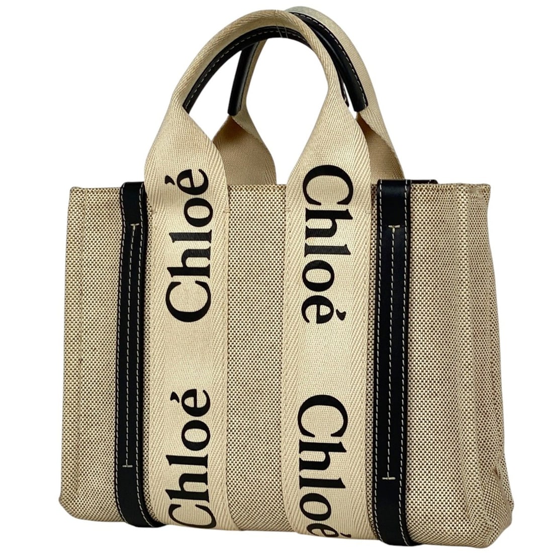 Chloé Chloe Woody Small Tote Bag, Logo Handbag, Canvas, Natural Black, Women's: --- Catalog ---Category: SizeSize (HxWxD): 20cm x 26.5cm x 8cm / 7.87'' x 10.43'' x 3.14''Category: DesignType: Handbag, Tote bagColor: BlackGender: WomenMaterial: Canvas , Leather Category: GeneralBr