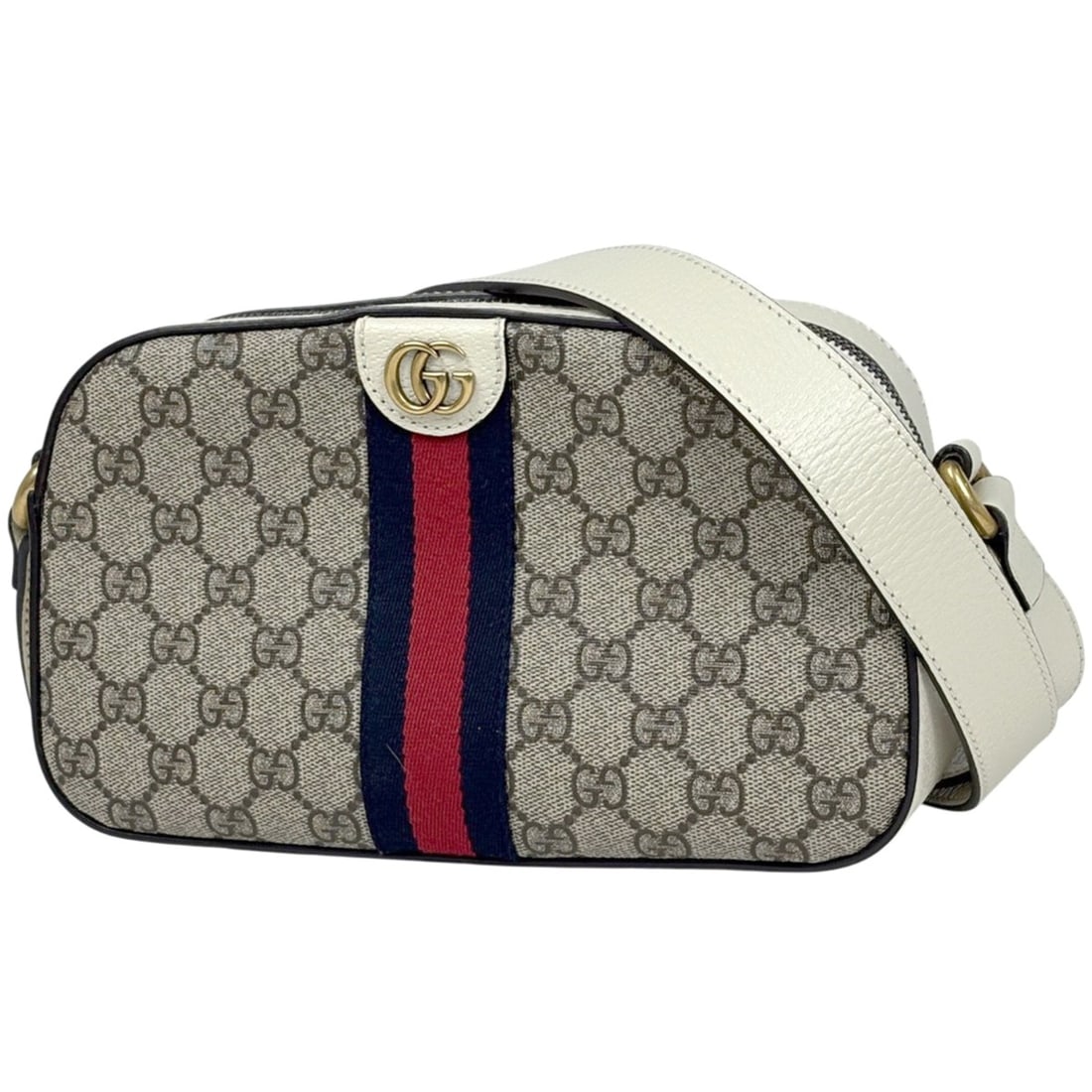 Gucci Ophidia Crossbody Bag, Double G Web, Sherry Line Shoulder GG Supreme, White/Beige, 681064,: --- Catalog ---Category: SizeSize (HxWxD): 15cm x 24cm x 7cm / 5.9'' x 9.44'' x 2.75''Category: DesignType: Shoulder bagColor: Beige, WhiteGender: WomenMaterial: GG Supreme , Leather Category: General
