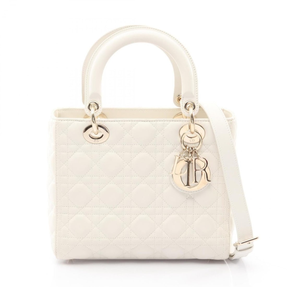 Christian Dior Dior LADY DIOR Medium Cannage Handbag, Leather, Women's, White, M0565ONGE_M030 (1 of 13)