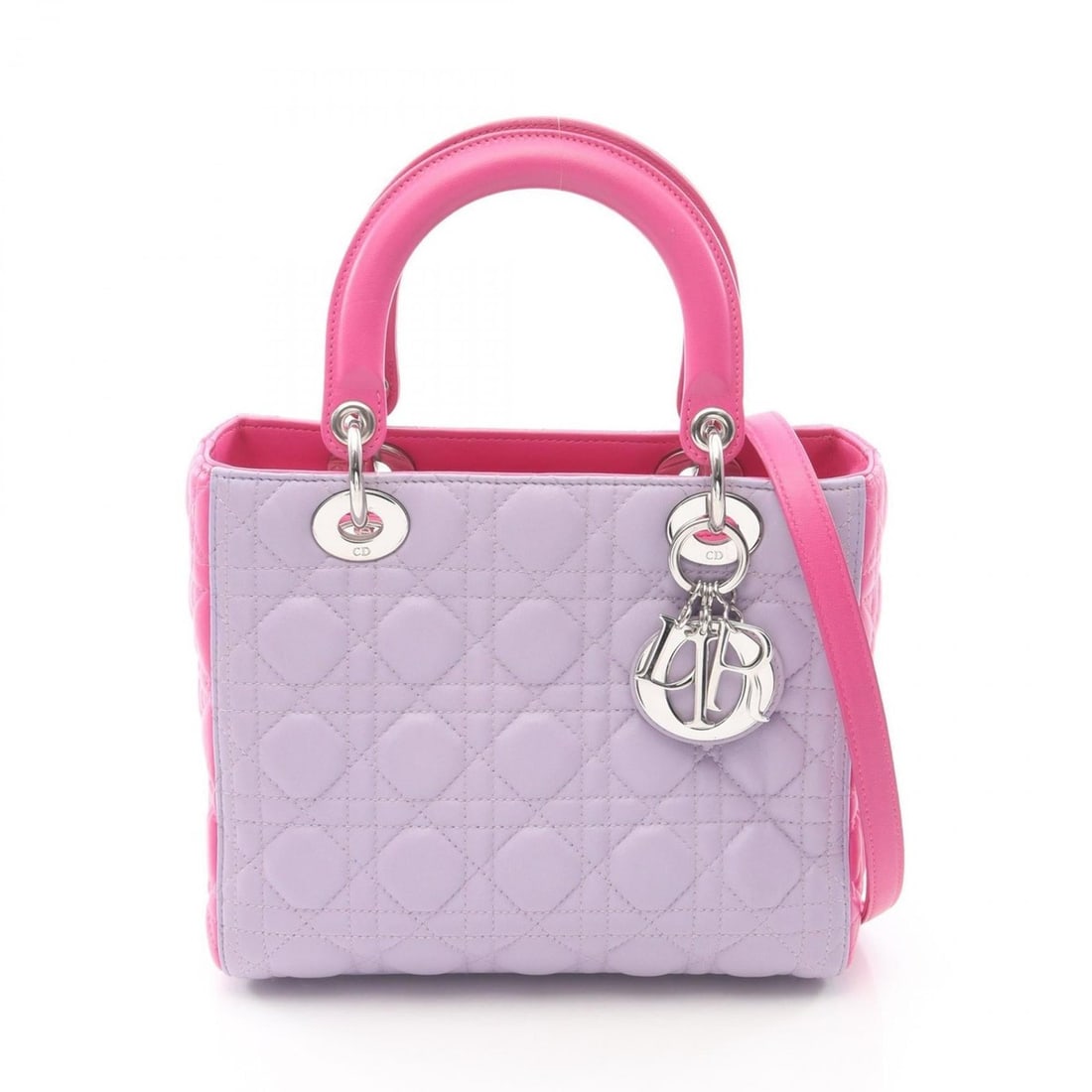 Christian Dior Dior Lady handbag, leather, women's, purple and pink.: --- Catalog ---Category: SizeSize (HxWxD): 20cm x 24cm x 11cm / 7.87'' x 9.44'' x 4.33''Category: DesignType: HandbagColor: Pink, PurpleGender: WomenMaterial: Leather Category: GeneralBrand: Christian