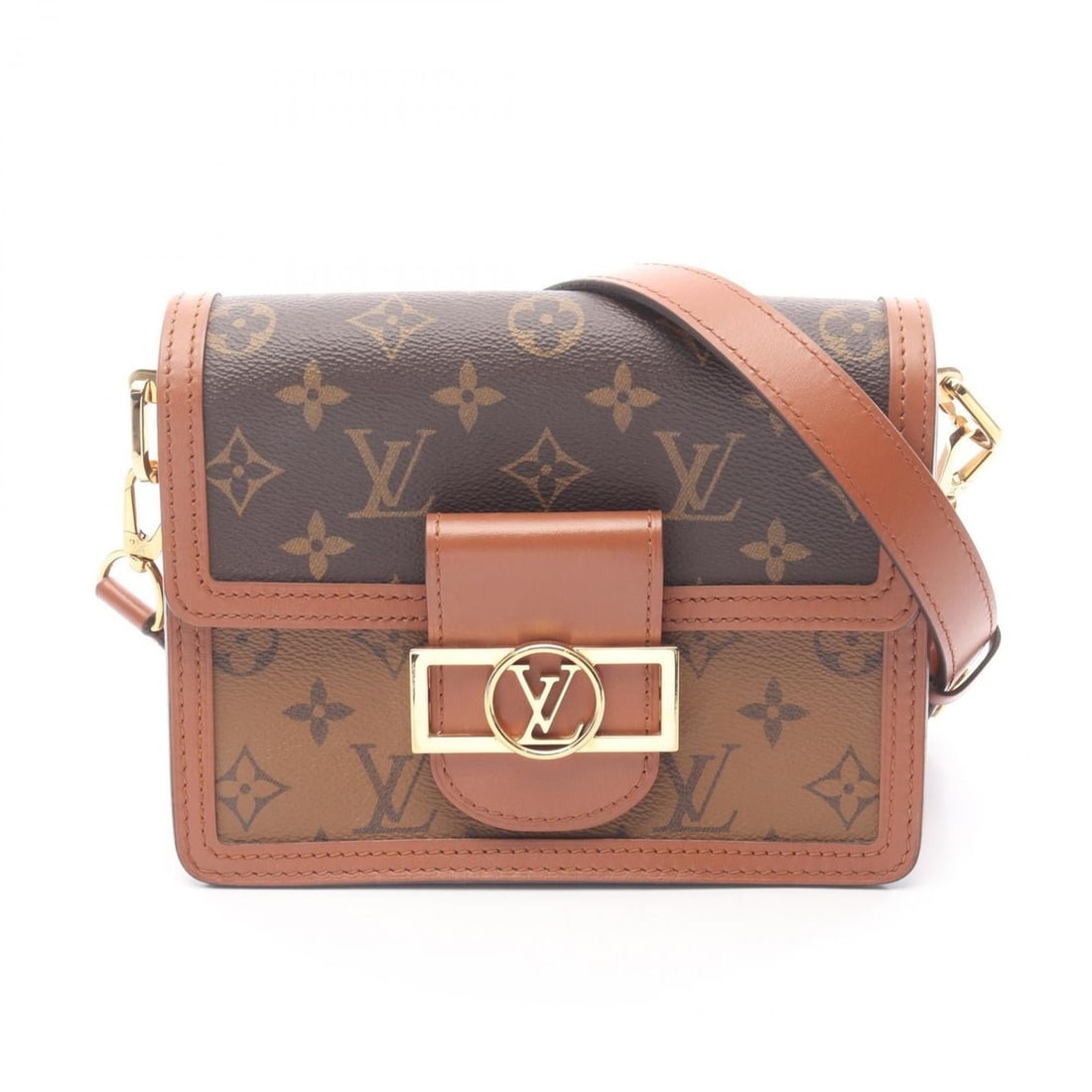 Louis Vuitton Dauphine Mini Shoulder Bag, Coated Canvas and Leather, Monogram Reverse, Women's,: --- Catalog ---Category: SizeSize (HxWxD): 15cm x 19.5cm / 5.9'' x 7.67''Category: DesignType: Shoulder bagColor: Beige, Brown, Monogram ReverseGender: WomenMaterial: Coated canvas , Leather Category: