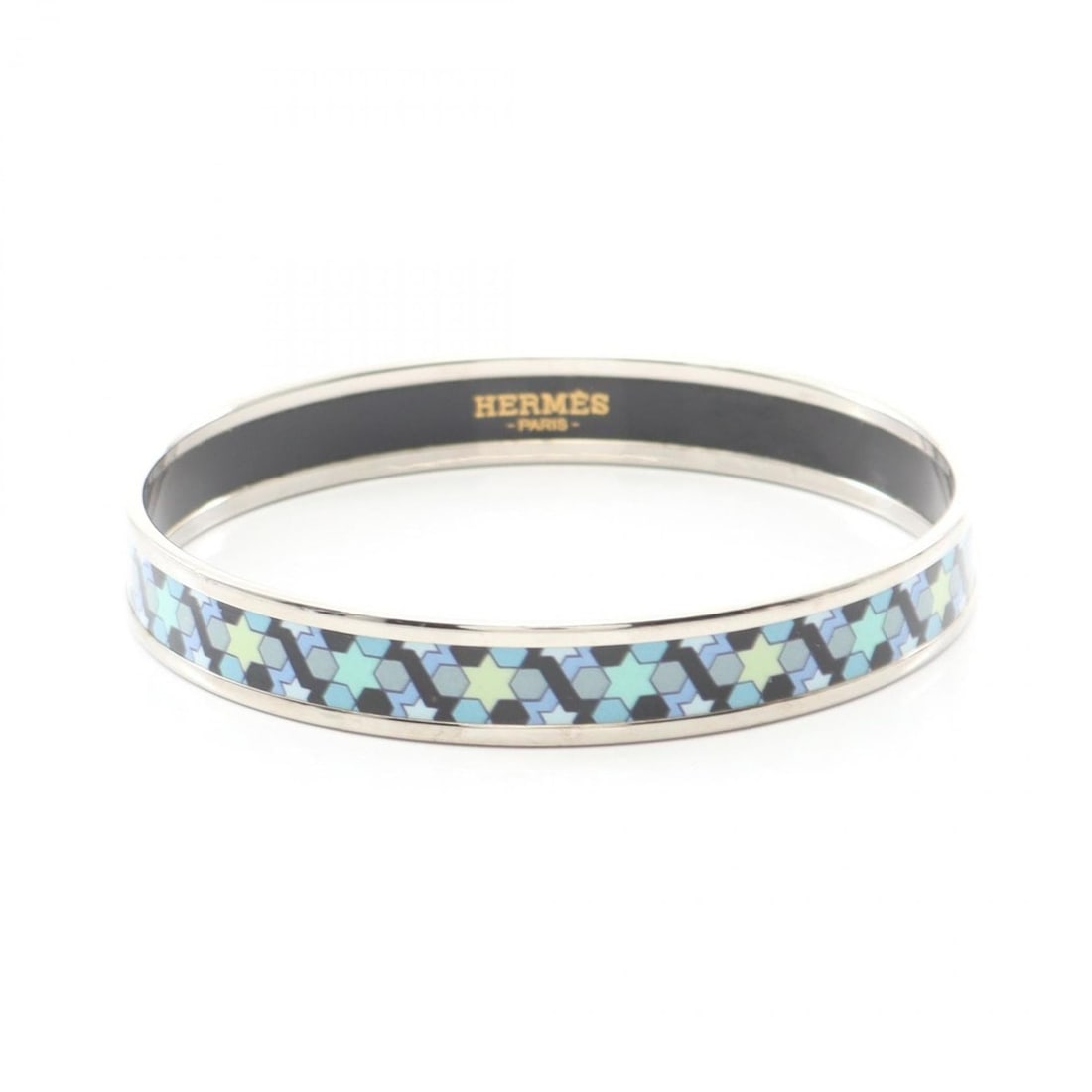 Hermes Hermès enamel PM bangle accessory in stainless steel and cloisonné, available silver,: --- Catalog ---Category: SizeLength: 21cm / 8.26''Category: DesignType: BangleColor: Black, Multi-color, SilverGender: WomenMaterial: Cloisonné/enamel, Stainless steelCategory: GeneralBrand: Hermes--