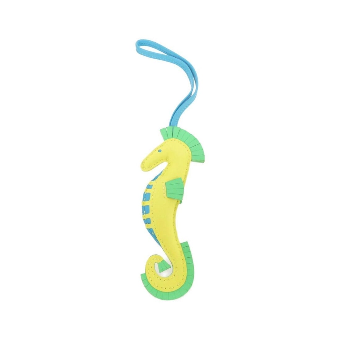 Hermes Hippo 084738CA Accessories Handbag Charm: --- Catalog ---Category: SizeSize (HxWxD): 125.00mm x 50.00mm / 4.92'' x 1.97''Category: DesignType: Handbag charmColor: Bleu Azteque, Lime, YellowGender: Women,MenMaterial: Agneau MiloCategory: