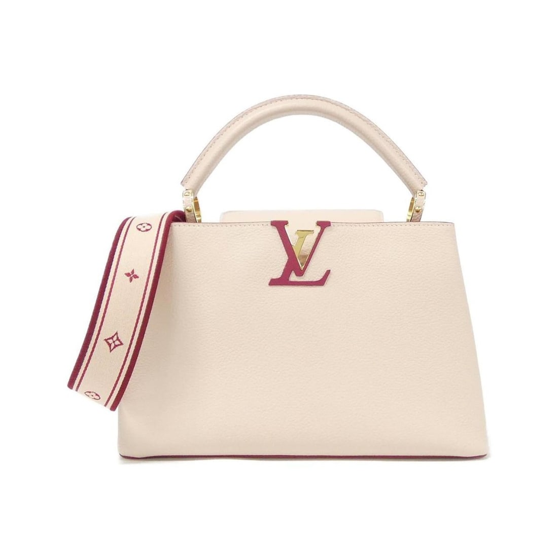 Louis Vuitton Capucines MM M58610 Handbag: --- Catalog ---Category: SizeSize (HxWxD): 20cm x 31cm x 11cm / 7.87'' x 12.2'' x 4.33''Category: DesignType: HandbagColor: Beige, PinkGender: WomenMaterial: Leather Leather/Fur Type: