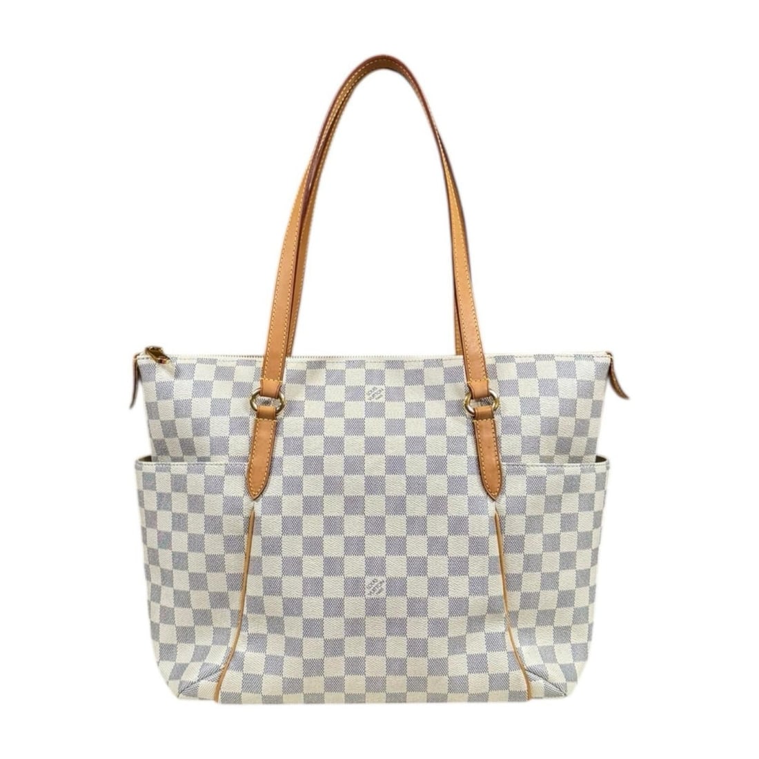 Pre-owned Louis Vuitton Totally MM Damier Azur Tote Bag in White Canvas N51262 for Women.: --- Catalog ---Category: SizeWeight: 685g / 1.51lb.Size (HxWxD): 29cm x 40cm x 14cm / 11.41'' x 15.74'' x 5.51''Strap Length: 64cm / 25.19''Category: DesignType: Tote bagColor: Damier Azur, Or, WhiteG